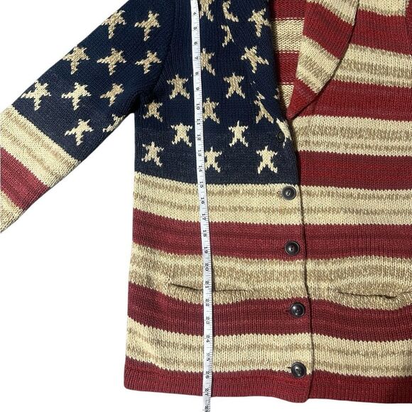 Ralph Lauren Polo Flag Cardigan Sweater Shawl Collar Americana Vintage Knit L - Picture 13 of 16